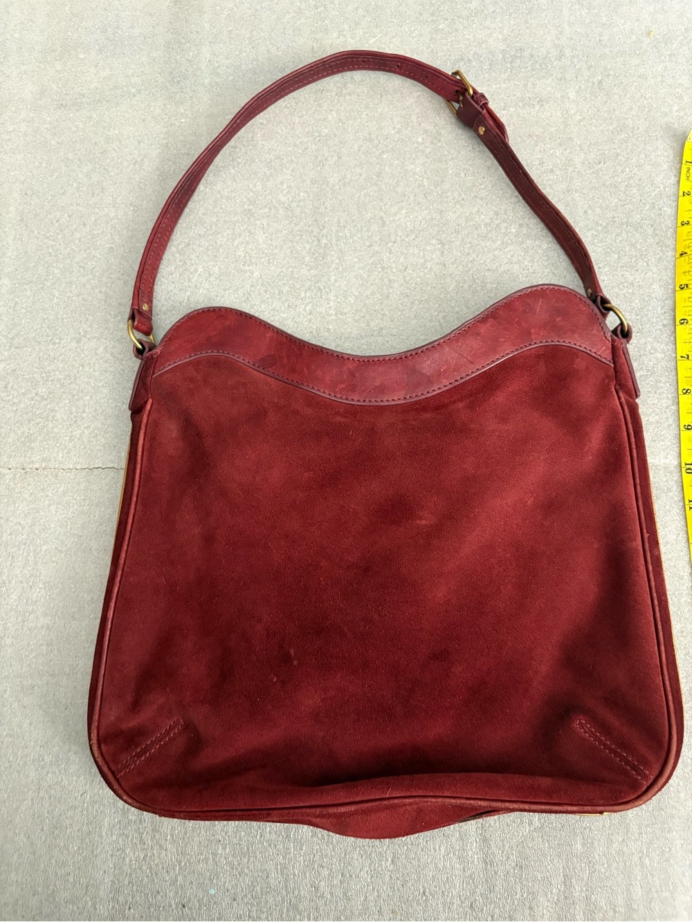 Club Monaco Burgundy Suede Leather Shoulder Bag with Leather Trim - Picture 3 of 14